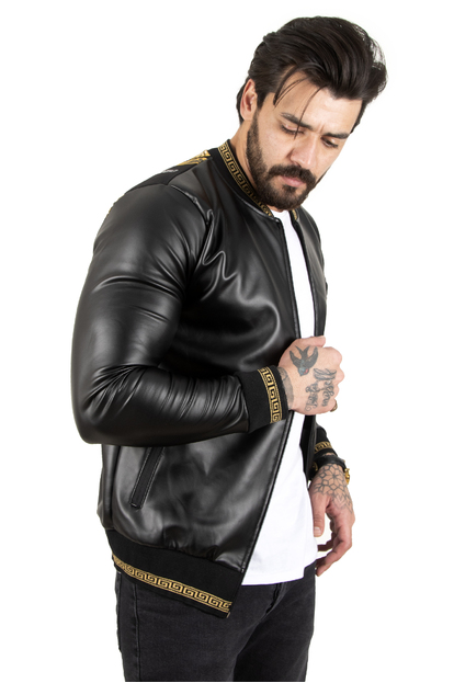 DeepSEA Sırtı Taşlı Aslan İşlemeli Suni Deri Mont 2200354