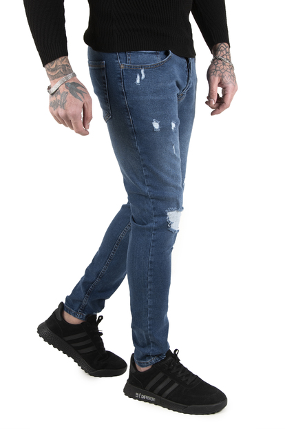 DeepSEA Önü ve Paçası Yırtıklı Lazerli Slim Fit Erkek Kot Pantolon 2002144