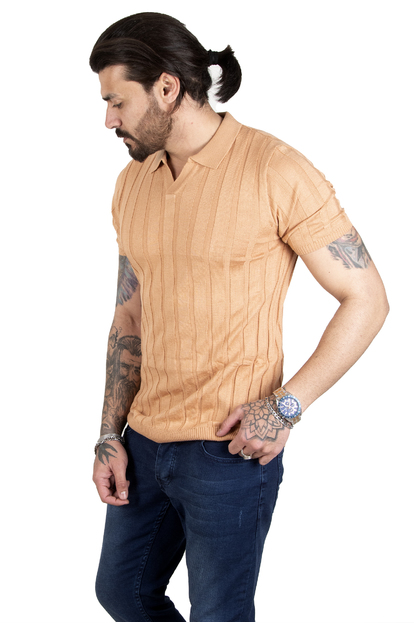DeepSEA Kalın Çizgili Likralı Slim Fit Yakalı Erkek Tişört 2209001