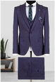 DeepSEA Kumaşı Desenli Tek Düğme Çift Yırtmaçlı Slim Fit 3'lü Erkek Takım Elbise 2202036