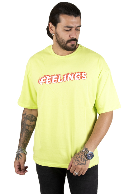 DeepSEA Önü Feelings Yazı Baskılı Oversize Erkek  Tişört 2200512
