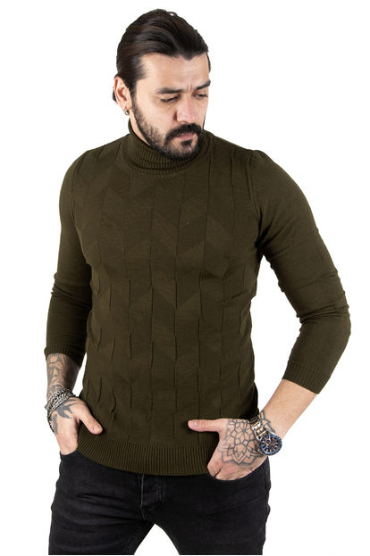 DeepSEA Desenli Tam Balıkçı Yaka Slimfit Erkek Kazak 2301462