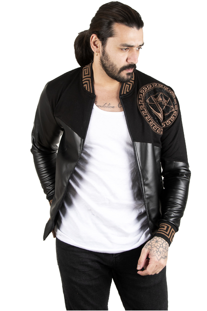 DeepSEA Taşlı Elmas Desenli Boynu Ve Eteği Ribanalı Erkek Suni Deri Mont 2300403