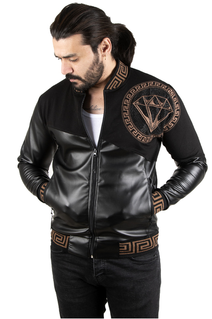 DeepSEA Taşlı Elmas Desenli Boynu Ve Eteği Ribanalı Erkek Suni Deri Mont 2300403