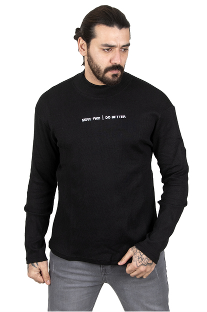 DeepSEA Likralı Yarım Balıkçı Önü Nakışlı Yeni Sezon Erkek Sweatshirt 2303103