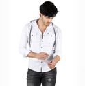 DeepSEA Kapüşonlu Cepli Slim Fit Likralı Kot Gömlek 2300396