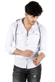 DeepSEA Kapüşonlu Cepli Slim Fit Likralı Kot Gömlek 2300396
