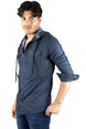 DeepSEA Kapüşonlu Cepli Slim Fit Likralı Kot Gömlek 2300396