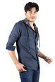 DeepSEA Kapüşonlu Cepli Slim Fit Likralı Kot Gömlek 2300396