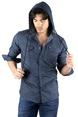 DeepSEA Kapüşonlu Cepli Slim Fit Likralı Kot Gömlek 2300396