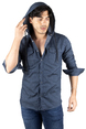 DeepSEA Kapüşonlu Cepli Slim Fit Likralı Kot Gömlek 2300396