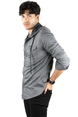 DeepSEA Kapüşonlu Cepli Slim Fit Likralı Kot Gömlek 2300396