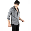 DeepSEA Kapüşonlu Cepli Slim Fit Likralı Kot Gömlek 2300396
