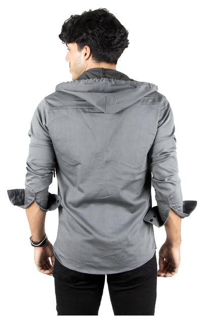 DeepSEA Kapüşonlu Cepli Slim Fit Likralı Kot Gömlek 2300396