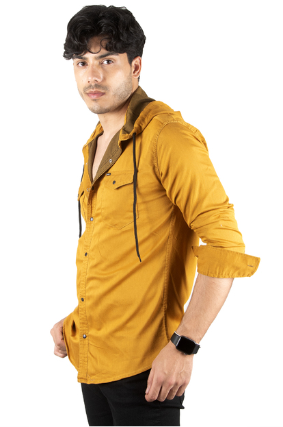 DeepSEA Kapüşonlu Cepli Slim Fit Likralı Kot Gömlek 2300396