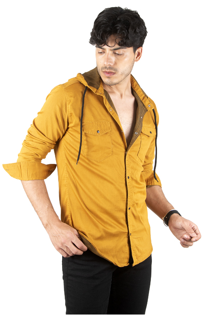 DeepSEA Kapüşonlu Cepli Slim Fit Likralı Kot Gömlek 2300396