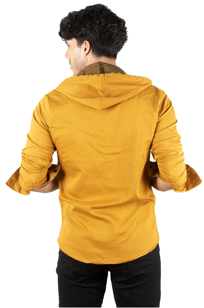 DeepSEA Kapüşonlu Cepli Slim Fit Likralı Kot Gömlek 2300396