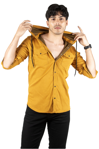 DeepSEA Kapüşonlu Cepli Slim Fit Likralı Kot Gömlek 2300396