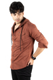 DeepSEA Kapüşonlu Cepli Slim Fit Likralı Kot Gömlek 2300396