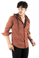 DeepSEA Kapüşonlu Cepli Slim Fit Likralı Kot Gömlek 2300396