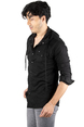 DeepSEA Kapüşonlu Cepli Slim Fit Likralı Kot Gömlek 2300396
