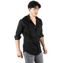 DeepSEA Kapüşonlu Cepli Slim Fit Likralı Kot Gömlek 2300396