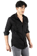DeepSEA Kapüşonlu Cepli Slim Fit Likralı Kot Gömlek 2300396