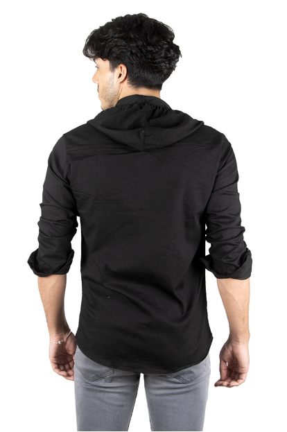 DeepSEA Kapüşonlu Cepli Slim Fit Likralı Kot Gömlek 2300396