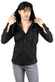 DeepSEA Kapüşonlu Cepli Slim Fit Likralı Kot Gömlek 2300396