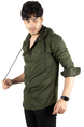 DeepSEA Kapüşonlu Cepli Slim Fit Likralı Kot Gömlek 2300396
