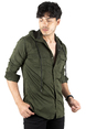 DeepSEA Kapüşonlu Cepli Slim Fit Likralı Kot Gömlek 2300396
