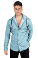 DeepSEA Kapüşonlu Cepli Slim Fit Likralı Kot Gömlek 2300396