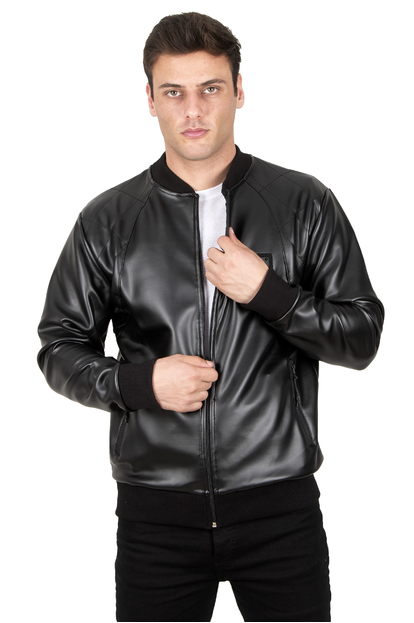 DeepSEA Kol Yaka Rıbanalı Fermuar Detayli Suni Deri Erkek Kolej Mont 23020587