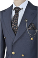 DeepSEA Metal Düğmeli Cep Detaylı Slim Fit Kruvaze 2li Takım Elbise 2300325