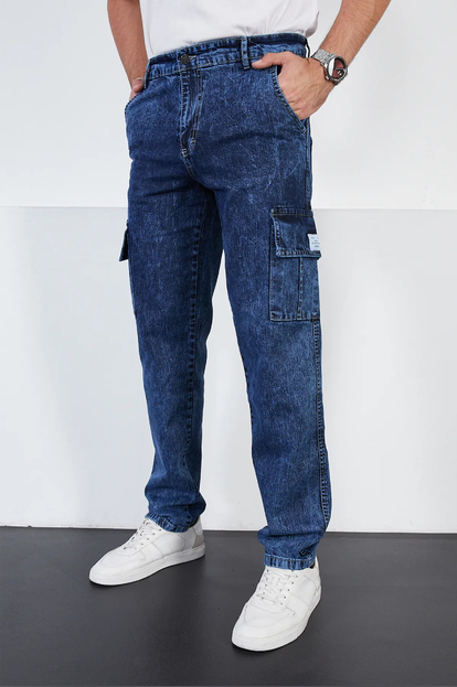 DeepSEA Baggy Rahat Kesim Kot Jean Kargo Pantolon 2407009