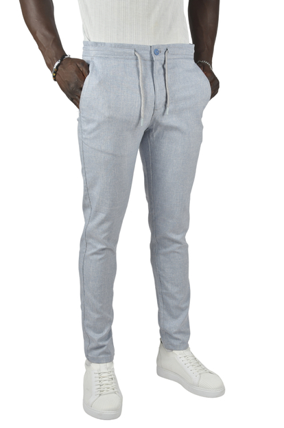 DeepSEA Kendinden Desenli Bağcıklı Slim Fit Keten Spor Pantolon 2400740