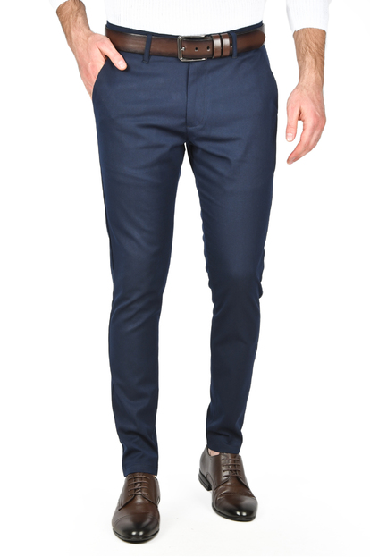 DeepSEA Kendinden Desenli Slim Fit Likralı Keten Pantolon 2502310