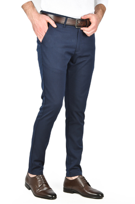 DeepSEA Kendinden Desenli Slim Fit Likralı Keten Pantolon 2502310 2