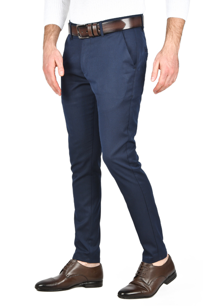 DeepSEA Kendinden Desenli Slim Fit Likralı Keten Pantolon 2502310