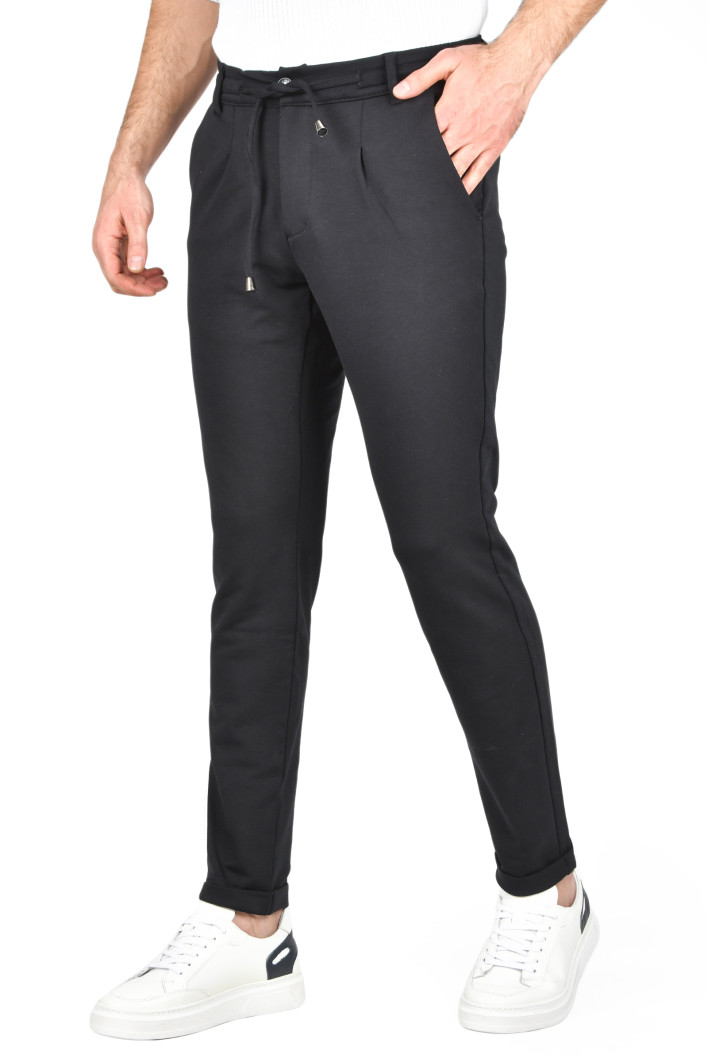 DeepSEA Beli Lastikli Slim Fit Likralı Duble Paça Penye Spor Pantolon 2502385 2