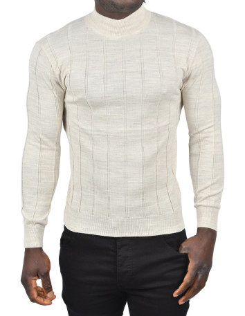 DeepSEA Slim Fit Likralı Tüylenme Yapmayan Yarım Balıkçı Çizgili Kazak 2505503