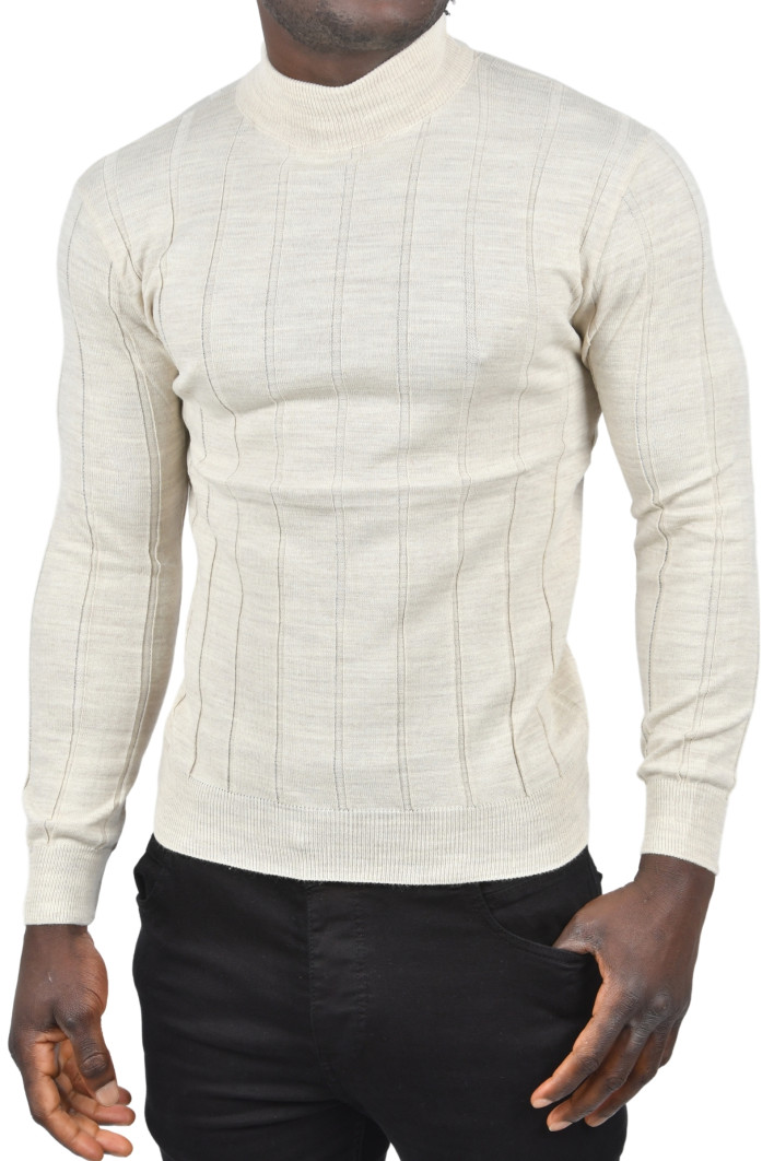 DeepSEA Slim Fit Likralı Tüylenme Yapmayan Yarım Balıkçı Çizgili Kazak 2505503 2