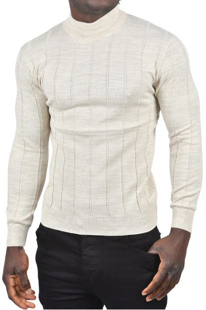 DeepSEA Slim Fit Likralı Tüylenme Yapmayan Yarım Balıkçı Çizgili Kazak 2505503