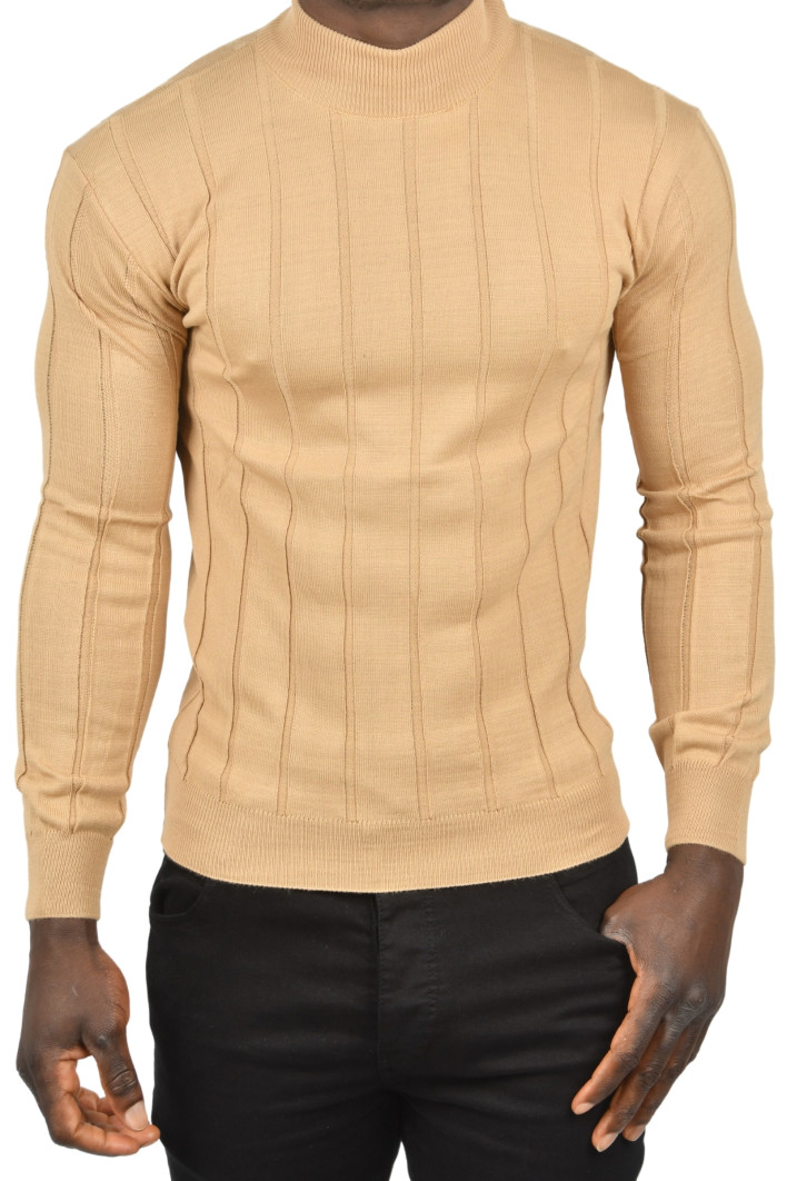 DeepSEA Slim Fit Likralı Tüylenme Yapmayan Yarım Balıkçı Çizgili Kazak 2505503 2