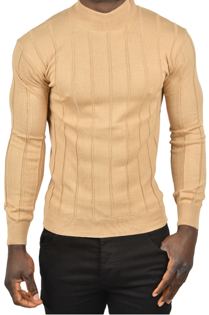 DeepSEA Slim Fit Likralı Tüylenme Yapmayan Yarım Balıkçı Çizgili Kazak 2505503