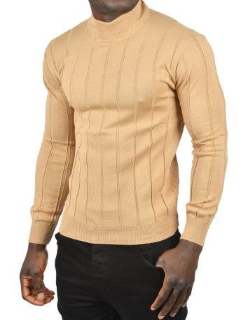 DeepSEA Slim Fit Likralı Tüylenme Yapmayan Yarım Balıkçı Çizgili Kazak 2505503