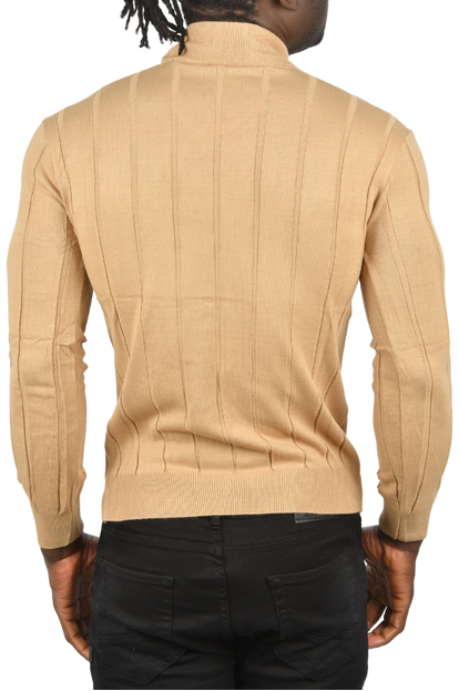 DeepSEA Slim Fit Likralı Tüylenme Yapmayan Yarım Balıkçı Çizgili Kazak 2505503