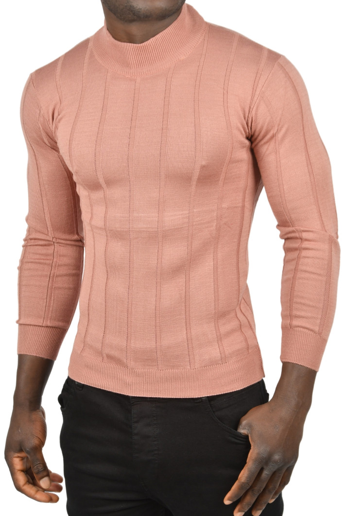 DeepSEA Slim Fit Likralı Tüylenme Yapmayan Yarım Balıkçı Çizgili Kazak 2505503 2