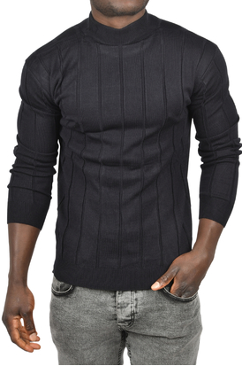 DeepSEA Slim Fit Likralı Tüylenme Yapmayan Yarım Balıkçı Çizgili Kazak 2505503