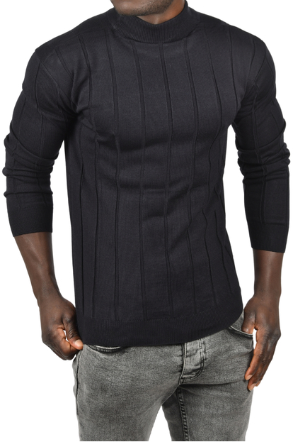 DeepSEA Slim Fit Likralı Tüylenme Yapmayan Yarım Balıkçı Çizgili Kazak 2505503